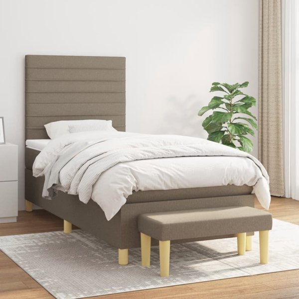 vidaXL Κρεβάτι κοντινεντάλ με στρώμα taupe, ύφασμα 90x190εκ