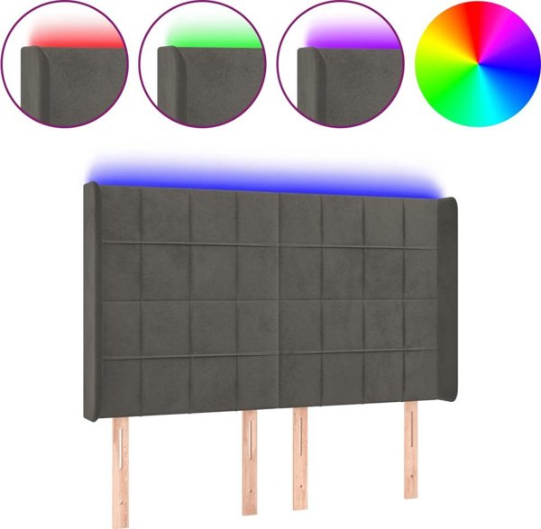 vidaXL Προσκέφαλο κρεβατιού με LED, σκούρο γκρι, 147x16x118/128 εκ, βελούδινο