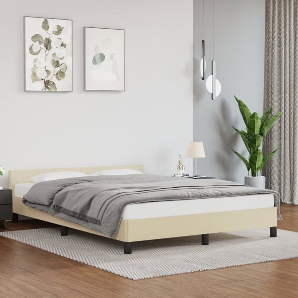 vidaXL Κρεβατοκάμαρα με κεφαλάρι, εκρού, 140x190 cm, τεχνητό δέρμα