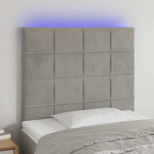 vidaXL Κεφαλάρι Κρεβατιού με LED, Ανοιχτό Γκρι, 100x5x118/128 εκ., Βελούδο