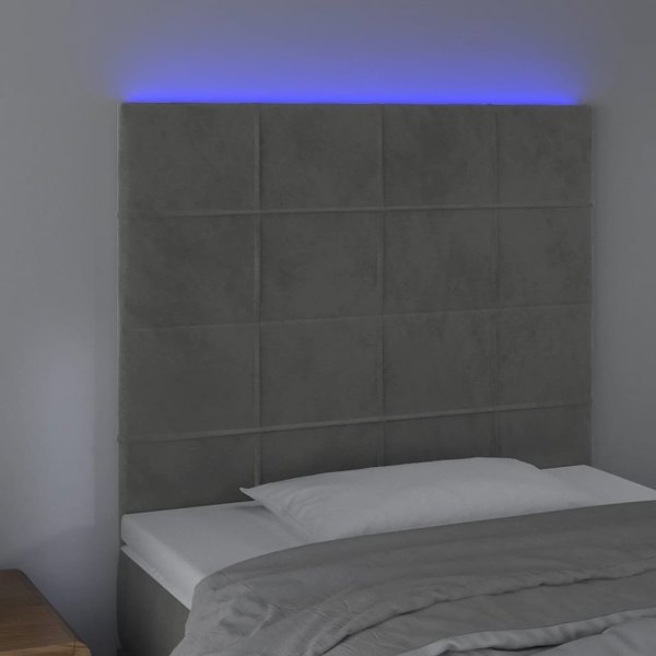 vidaXL Κεφαλάρι Κρεβατιού με LED, Ανοιχτό Γκρι, 100x5x118/128 εκ., Βελούδο
