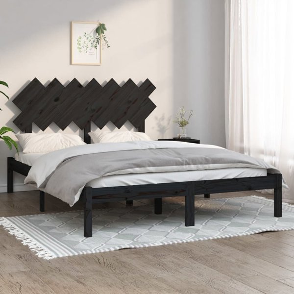 vidaXL Κορνίζα Κρεβατιού, Μαύρη, 140x190 cm, από Μασίφ Ξύλο