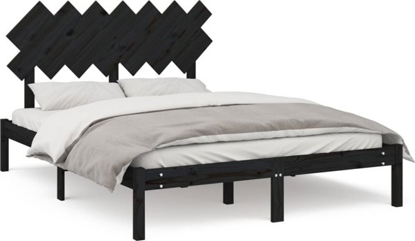 vidaXL Κορνίζα Κρεβατιού, Μαύρη, 140x190 cm, από Μασίφ Ξύλο
