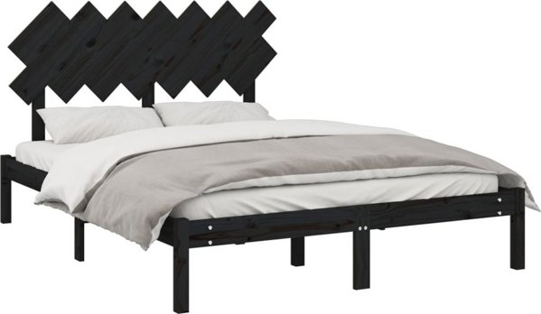 vidaXL Κορνίζα Κρεβατιού, Μαύρη, 140x190 cm, από Μασίφ Ξύλο