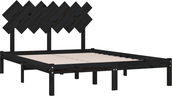 vidaXL Κορνίζα Κρεβατιού, Μαύρη, 140x190 cm, από Μασίφ Ξύλο