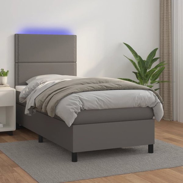 vidaXL Κρεβάτι Κοντινεντάλ με Στρώμα και LED, Γκρι Οικοδερμα, 90x200 cm
