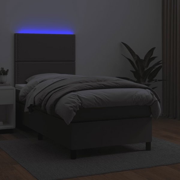 vidaXL Κρεβάτι Κοντινεντάλ με Στρώμα και LED, Γκρι Οικοδερμα, 90x200 cm