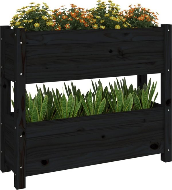 vidaXL Donica, czarna, 77x25x66 cm, lite drewno sosnowe