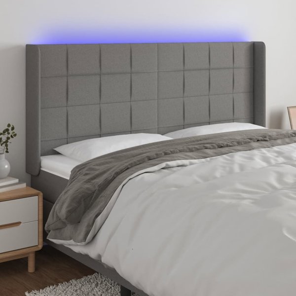 vidaXL Zaglowek do lozka z LED, ciemnoszary, 183x16x118/128cm, tkanina