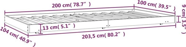 vidaXL Κορμός Κρεβατιού, Μέλι Καφέ, 100 x 200 cm, Μασίφ Πευκόξυλο