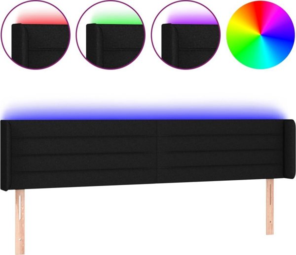 vidaXL Κεφαλάρι για κρεβάτι με LED, μαύρο, 203x16x78/88 εκ., ύφασμα