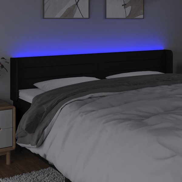 vidaXL Κεφαλάρι για κρεβάτι με LED, μαύρο, 203x16x78/88 εκ., ύφασμα
