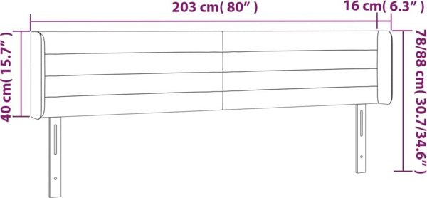 vidaXL Κεφαλάρι για κρεβάτι με LED, μαύρο, 203x16x78/88 εκ., ύφασμα