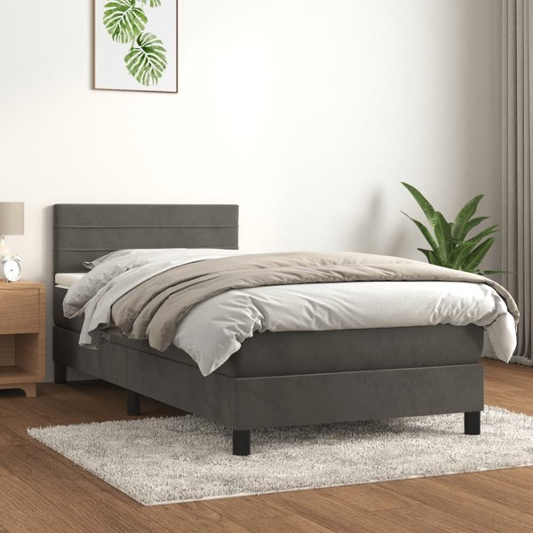 vidaXL Κρεβάτι Continental με στρώμα, σκούρο γκρι βελούδο, 100x200 εκ