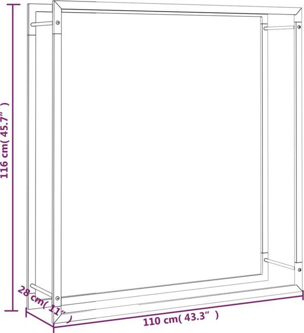 vidaXL Stojak na drewno, matowy czarny, 110x28x116 cm, stalowy