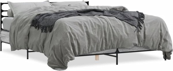vidaXL Rama κρεβατιού, Sonoma Γκρι Δρυς, 150x200 εκ, Συνθετικό Υλικό Ξύλου