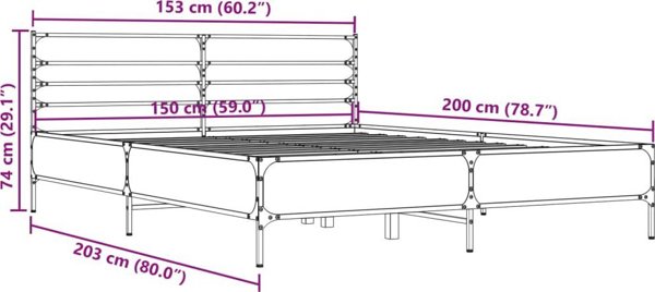 vidaXL Rama κρεβατιού, Sonoma Γκρι Δρυς, 150x200 εκ, Συνθετικό Υλικό Ξύλου