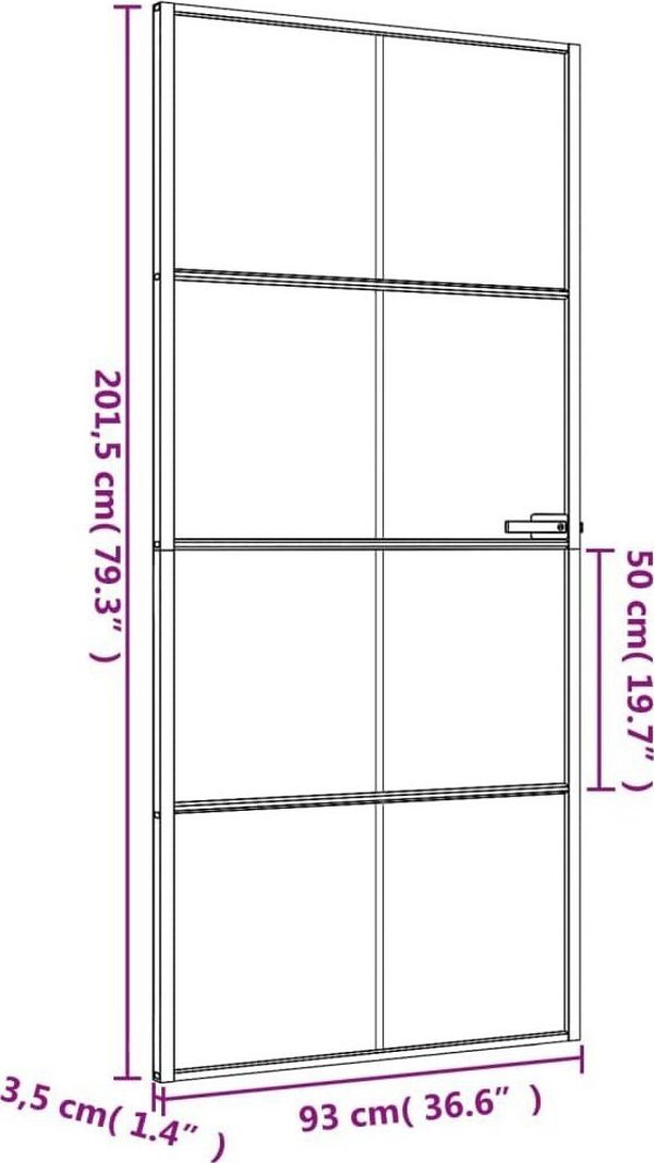 vidaXL Εσωτερική πόρτα, μαύρη, 93x201,5 εκ, γυαλί και αλουμίνιο