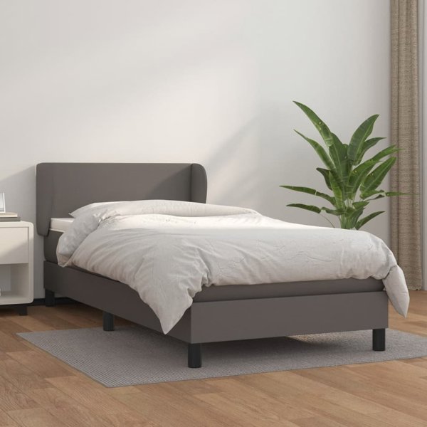 vidaXL Lit kontinental avec matelas, gris, cuir synthétique 100x200 cm