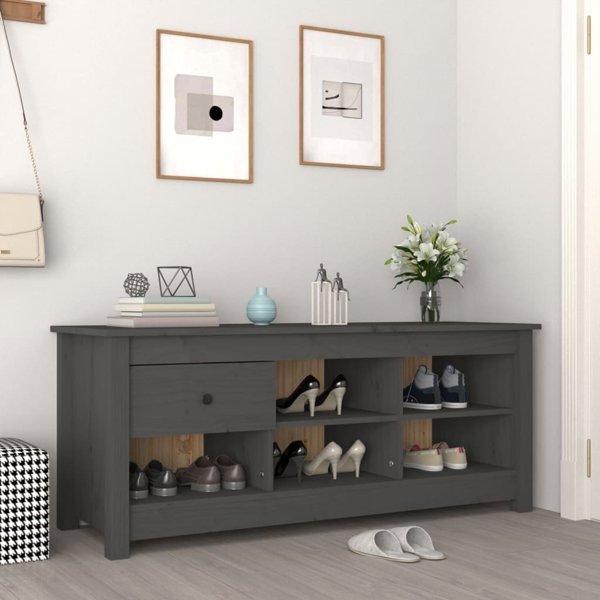 vidaXL vidaXL Szafka na buty, szara, 110x38x45,5 cm, lite drewno sosnowe