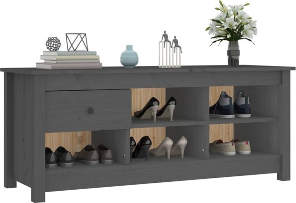 vidaXL vidaXL Szafka na buty, szara, 110x38x45,5 cm, lite drewno sosnowe