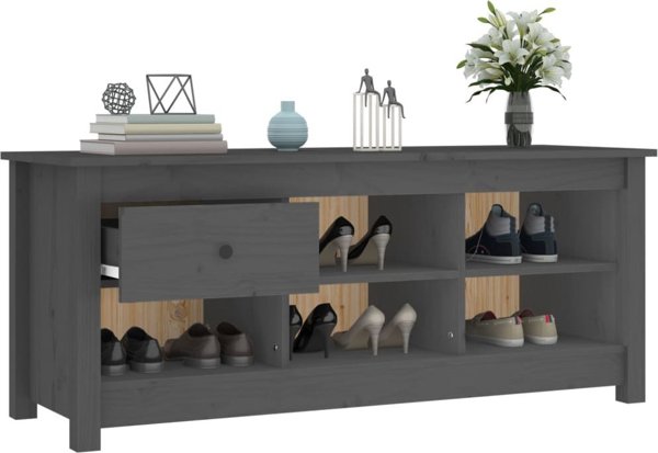vidaXL vidaXL Szafka na buty, szara, 110x38x45,5 cm, lite drewno sosnowe