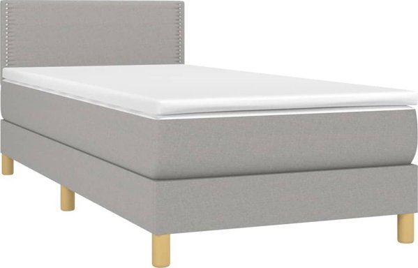 vidaXL Κρεβάτι Continental με Στρώμα, Ανοιχτό Γκρι, 90x190 cm, Υφασμάτινο