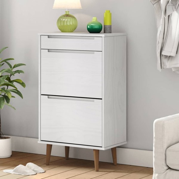 vidaXL Ντουλάπι παπουτσιών, λευκό, 59,5x35x103 cm, φυσικό πεύκο