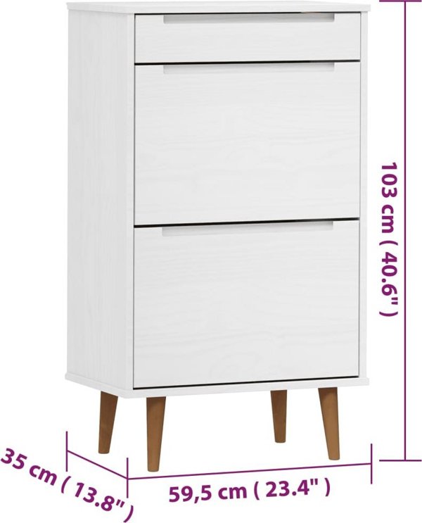 vidaXL Ντουλάπι παπουτσιών, λευκό, 59,5x35x103 cm, φυσικό πεύκο