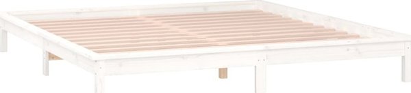 vidaXL Rama κρεβατιού με LED λευκή, 200x200 cm, μασίφ ξύλο