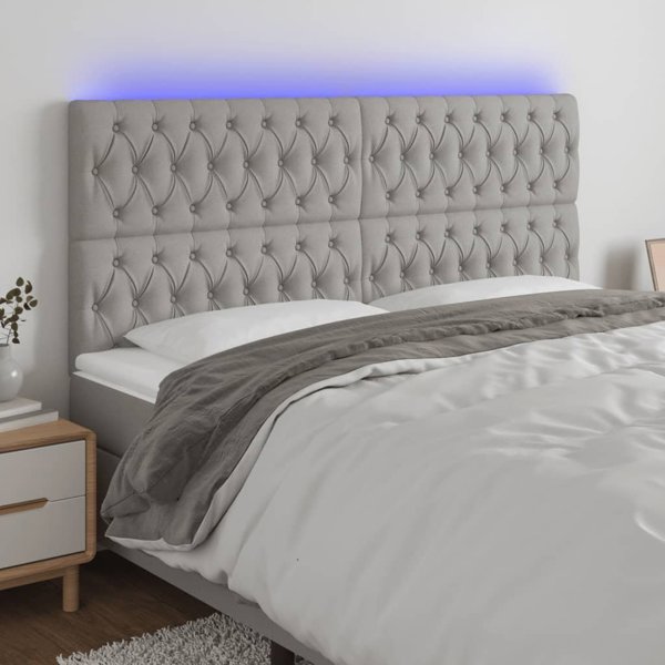 vidaXL Κεφαλάρι κρεβατιού με LED, ανοιχτό γκρι, 200x7x118/128 cm, ύφασμα