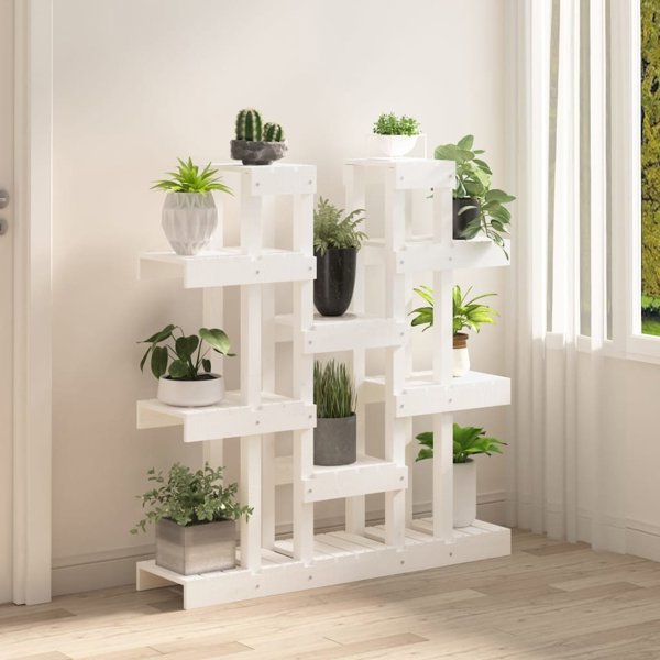 vidaXL Βάση για φυτά, λευκή, 104,5x25x109,5 εκ., μασίφ ξύλο πεύκου
