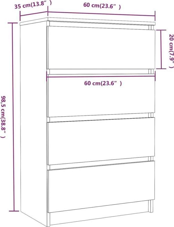vidaXL Συρταριέρα, Καπνισμένη Δρυς, 60x35x98,5 εκ.
