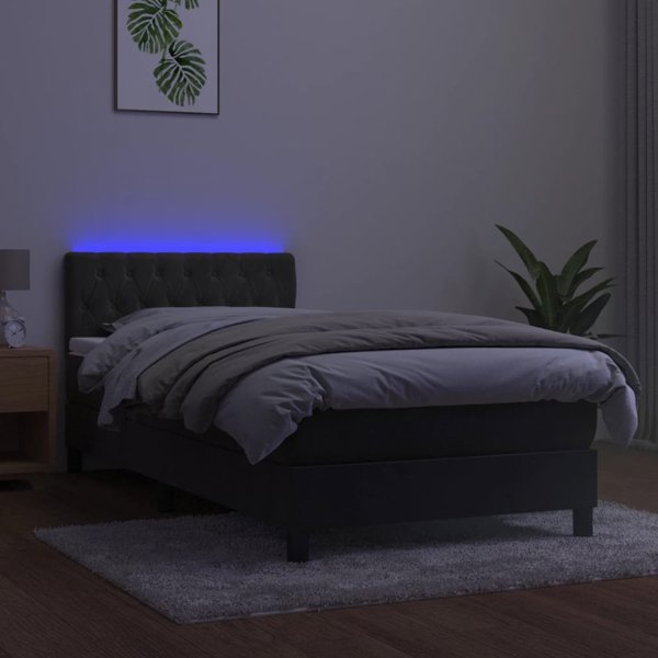 vidaXL Κρεβάτι κοντινεντάλ με στρώμα και LED, γκρι βελούδο 90x200 εκ.