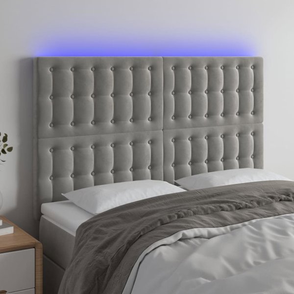 vidaXL Κεφαλάρι κρεβατιού με LED, ανοιχτό γκρι βελούδο, 144x5x118/128 cm