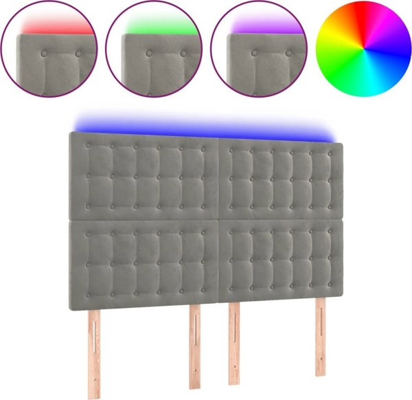 vidaXL Κεφαλάρι κρεβατιού με LED, ανοιχτό γκρι βελούδο, 144x5x118/128 cm
