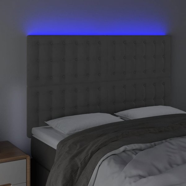 vidaXL Κεφαλάρι κρεβατιού με LED, ανοιχτό γκρι βελούδο, 144x5x118/128 cm