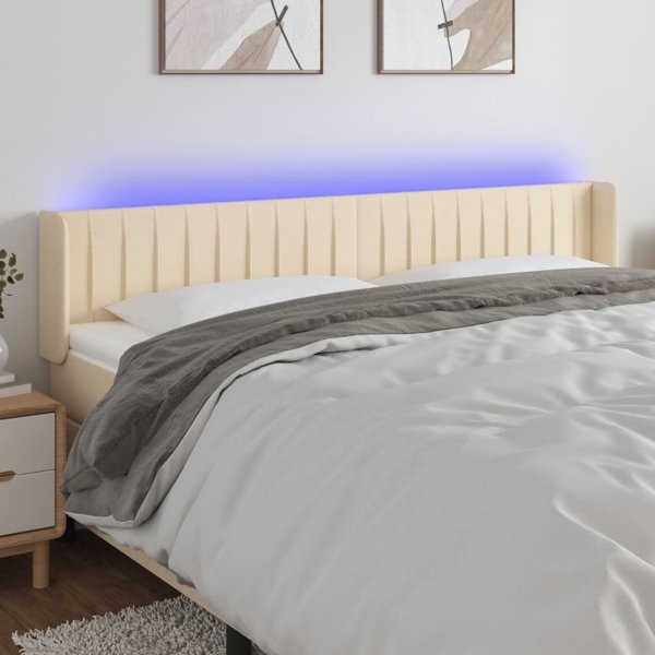 vidaXL Zaglowek do lozka z LED, kremowy, 183x16x78/88 cm, tkanina