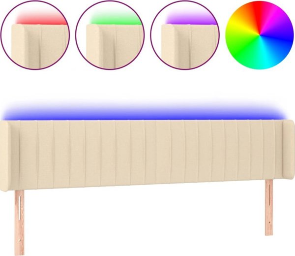 vidaXL Zaglowek do lozka z LED, kremowy, 183x16x78/88 cm, tkanina
