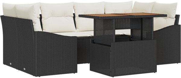 vidaXL Σετ κήπου καναπέ 7 τεμαχίων μαύρο πολυραττάν με μαξιλάρια