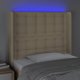 vidaXL Zaglowek do lietka me LED, kremowy, 83x16x118/128 cm, tkanina