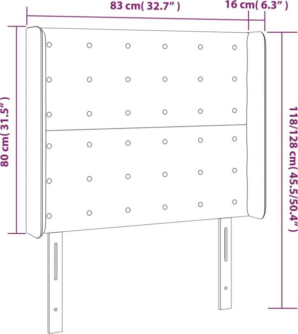 vidaXL Zaglowek do lietka me LED, kremowy, 83x16x118/128 cm, tkanina