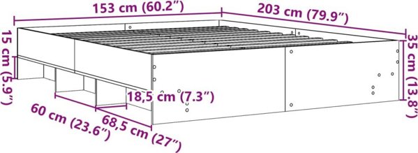 vidaXL Κρεβάτι χωρίς στρώμα, καπνιστό δρυς, 150x200 εκ.