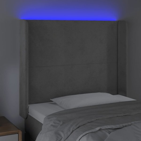 vidaXL Zaglowek do lozka z LED, jasnoszary, 103x16x118/128 cm, aksamit