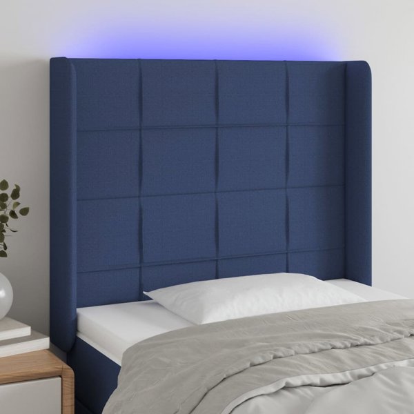 vidaXL Κεφαλάρι κρεβατιού με LED, μπλε, 103x16x118/128 cm, ύφασμα