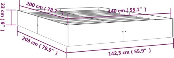 vidaXL Rama lozka, biala, lite drewno, 140 x 200 cm