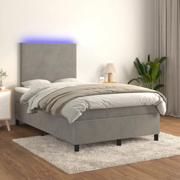 vidaXL Lozko kontynentalne z materacem i LED szare 120x200 cm aksamit