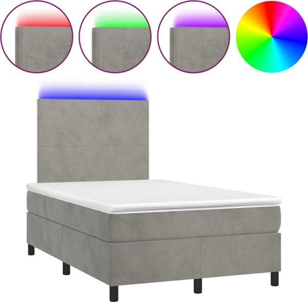 vidaXL Lozko kontynentalne z materacem i LED szare 120x200 cm aksamit