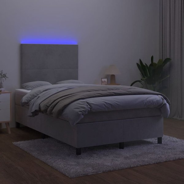 vidaXL Lozko kontynentalne z materacem i LED szare 120x200 cm aksamit