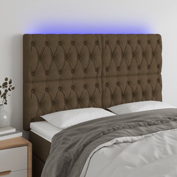 vidaXL Κεφαλάρι για κρεβάτι με LED, σκούρο καφέ, 160x7x118/128 cm, υφασμάτινη επένδυση